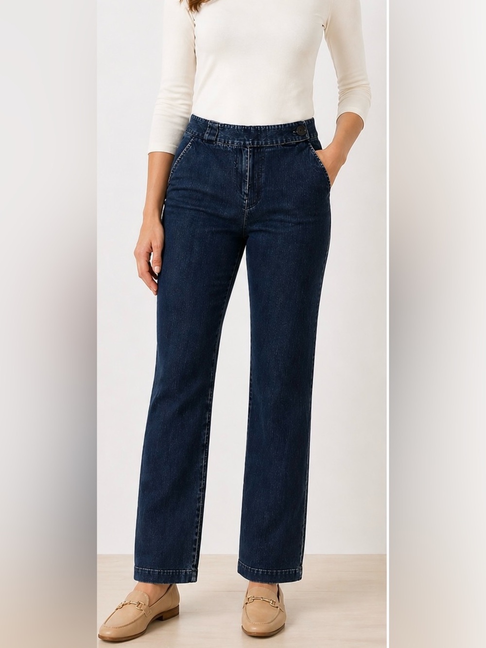 Talbots Petite 8 Cropped Denim Pants Stretch Blue Mid Rise Side Button
